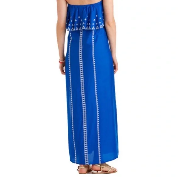 Vineyard Vines Blue Strapless Silk Blend Maxi Dress Ruffle Resort Size 4 - Picture 2 of 7
